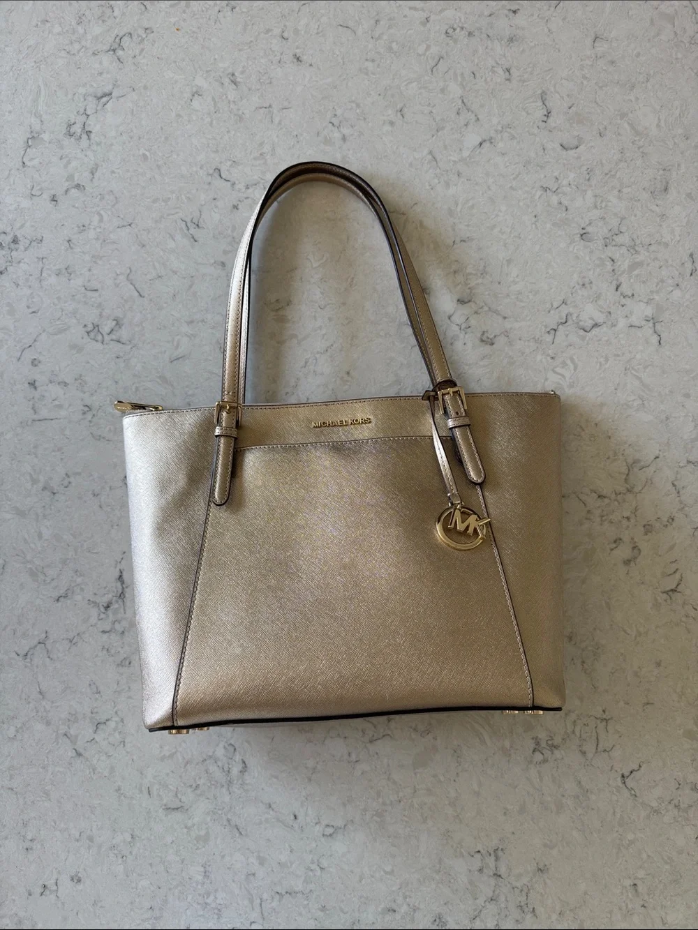 Michael Kors Metallic Ziptop Gold Tote Bag